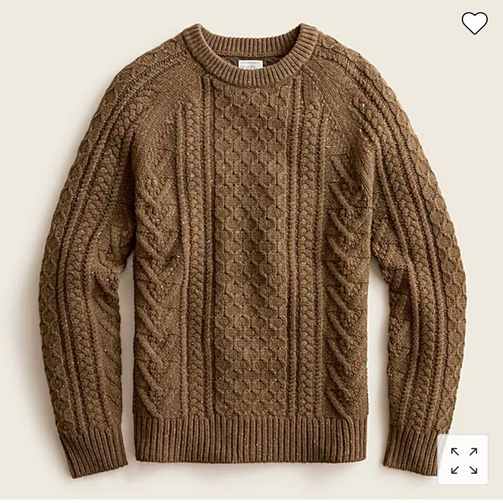 J. Crew Rugged merino wool cable-knit sweater in fatigue donegal